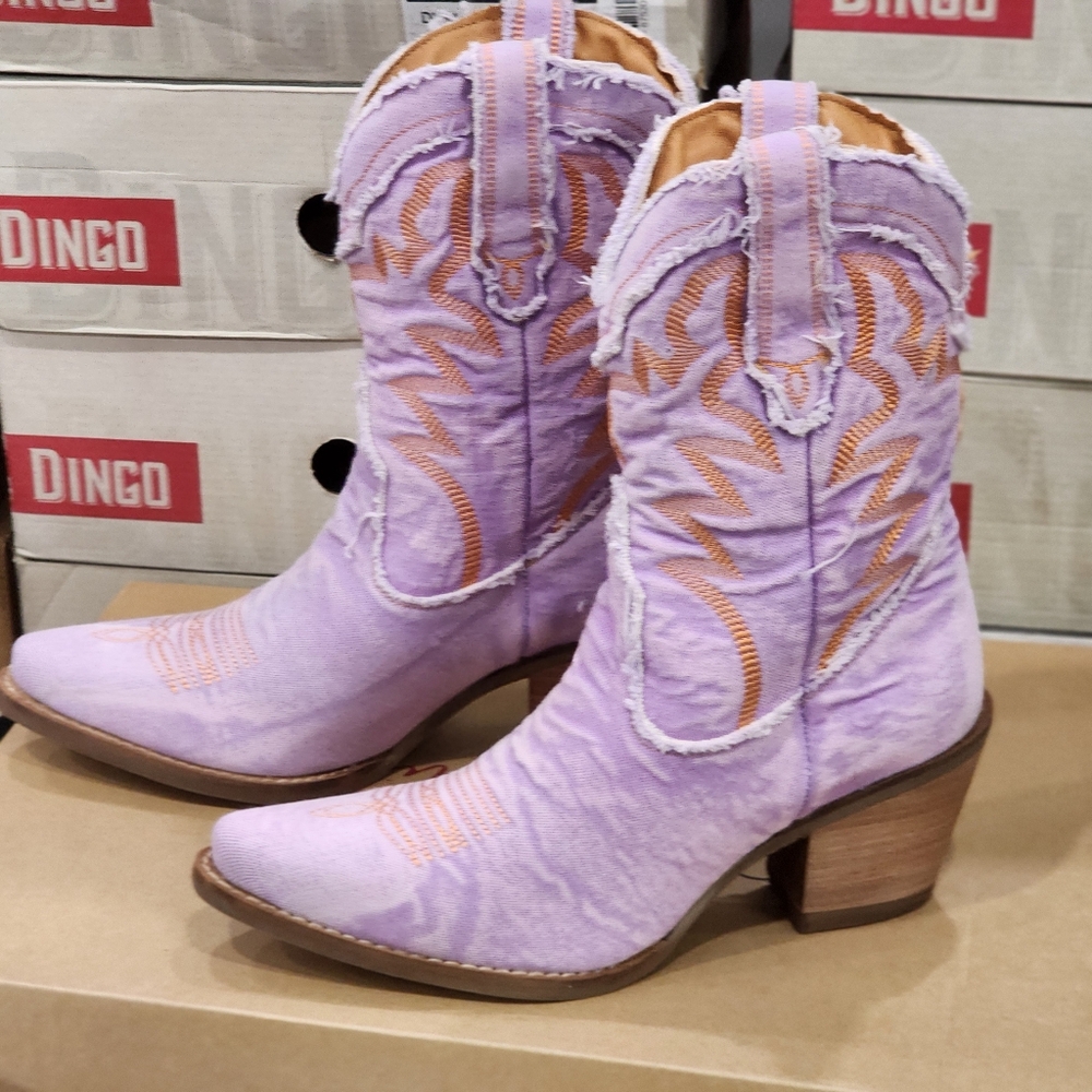 Dingo Lavender and Orange Cowgirl Cowboy Boots Ya'll Need Dolly Size 7.5 - Picture 4 of 11